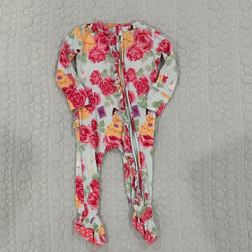 Disney Princess Belle Rose Print Kids Footie Posh Peanut